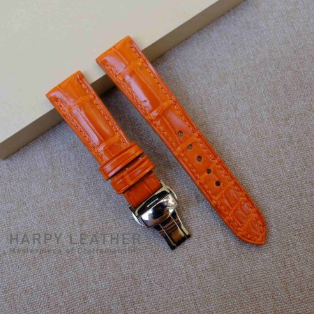 dây đồng hồ da cá sấu màu cam